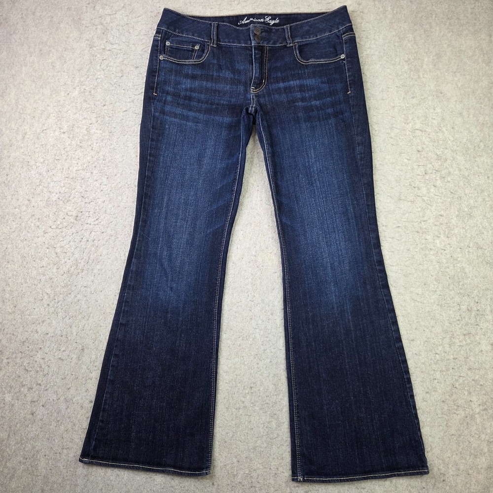 American Eagle Artist Stretch Jeans Womens 12 Reg Blue Dark Wash Low Rise Flare